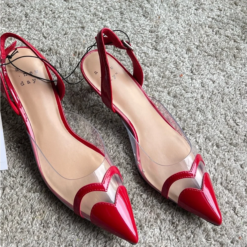 A New Day Red Heart Pointed Heels - Picture 2 of 4